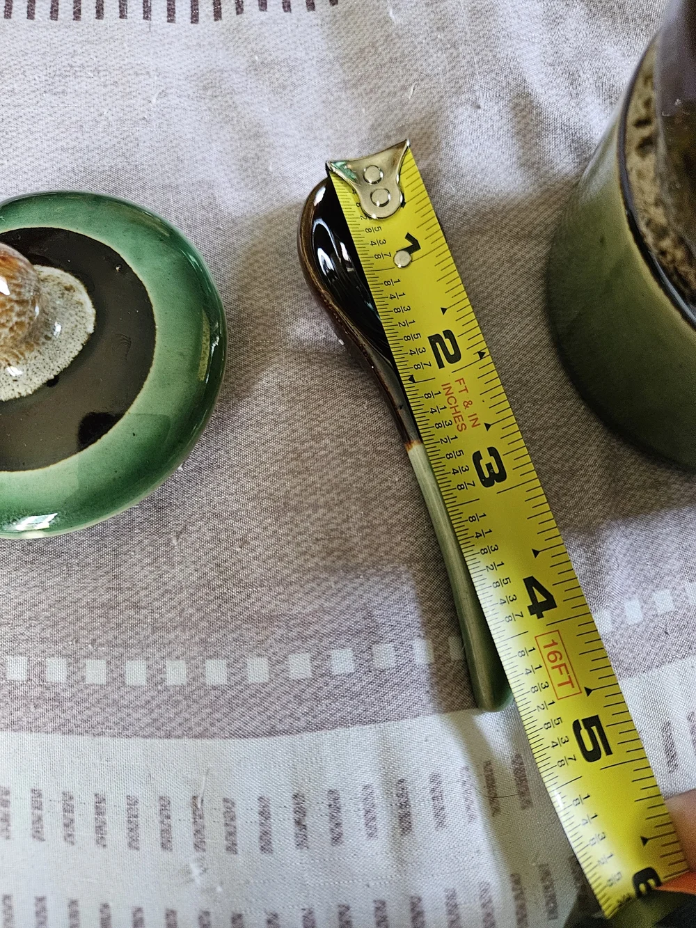 Green Ceramic Lidded Sugar, Honey Jar with Spoon